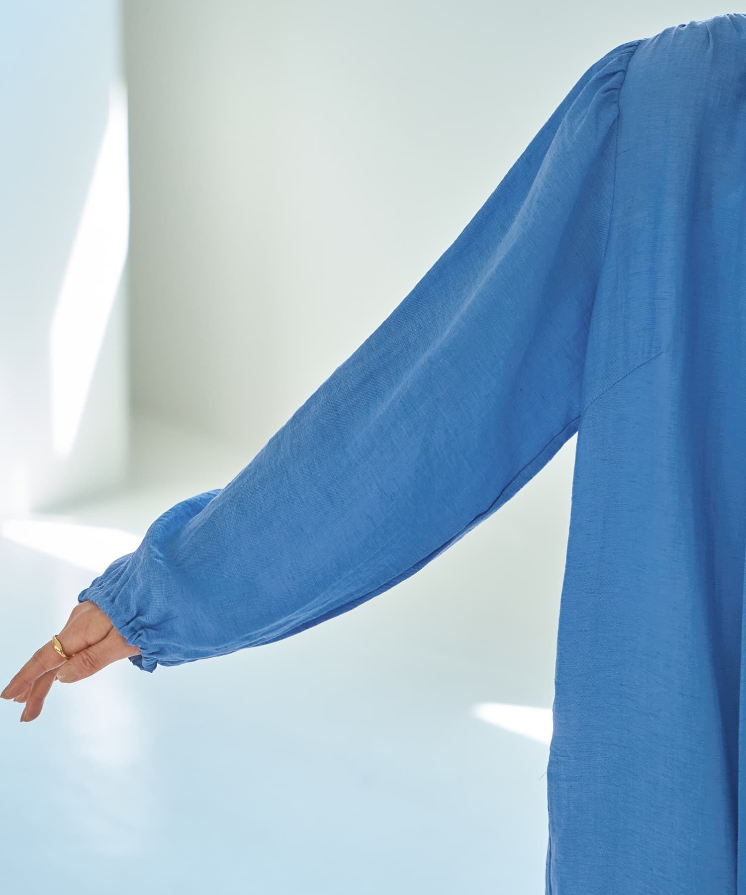 STYLE DELI「綿麻混紡ロングボウタイギャザーワンピース」|ワンピース|