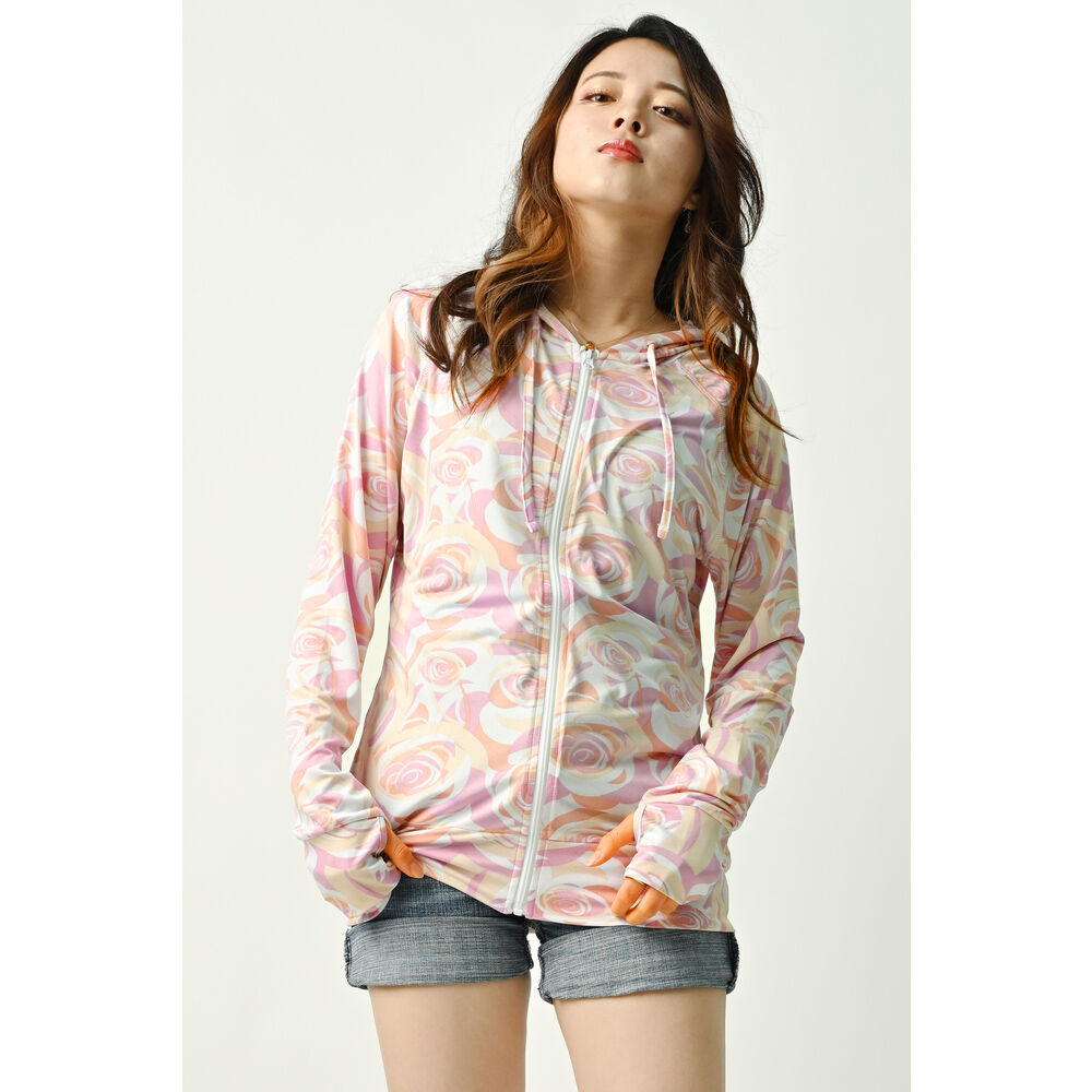 BACKYARD FAMILY「ラッシュガード レディース 長袖 通販 おしゃれ 柄 パーカー 夏 ジップアップ M-L L-LL」|スポーツ|ピンク1