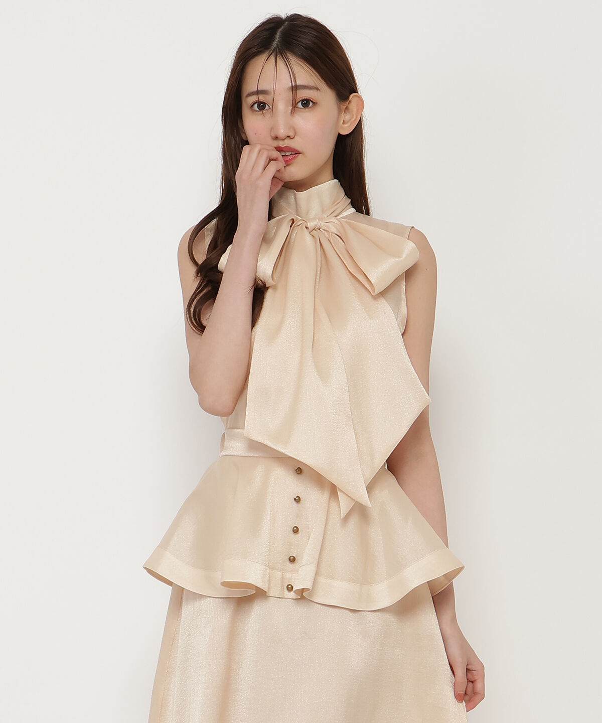 REDYAZEL「ボウタイノースリブラウス」|シャツ・ブラウス|ベージュ