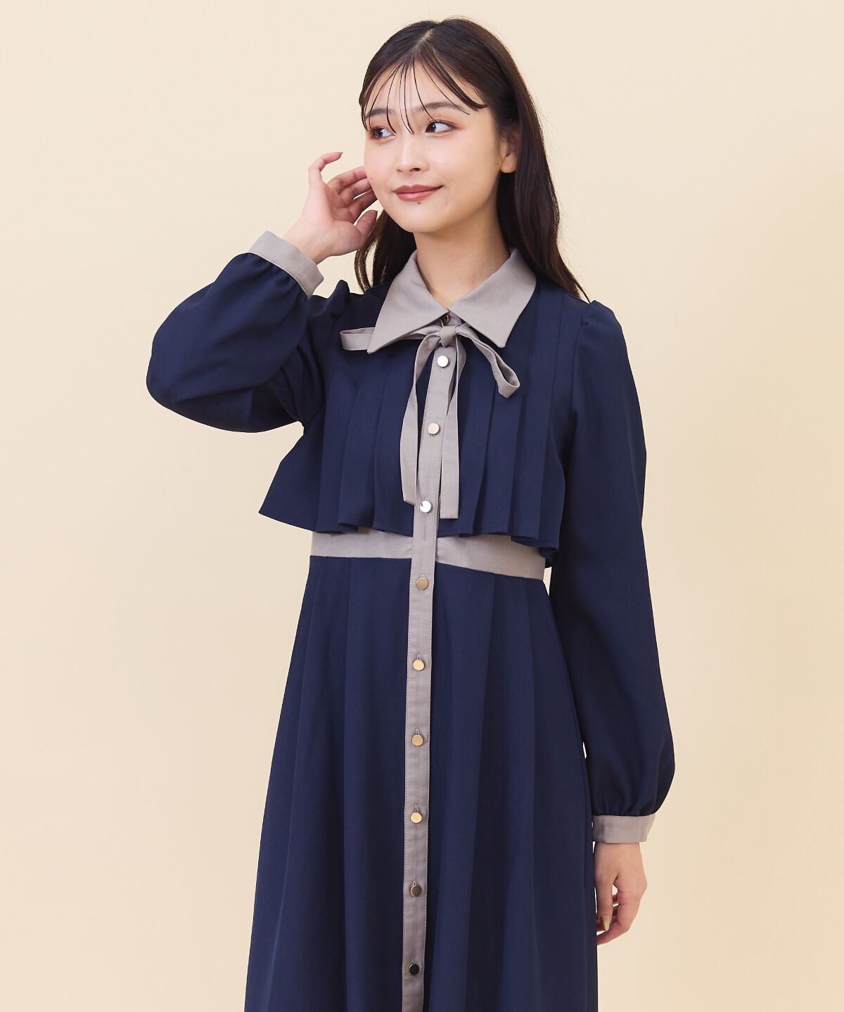 REDYAZEL「バイカラータックプリーツシャツワンピース」|ワンピース|