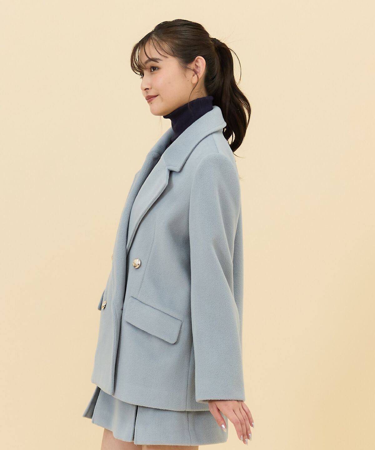 REDYAZEL「カットメルトンダブルショートコート」|ステンカラーコート|