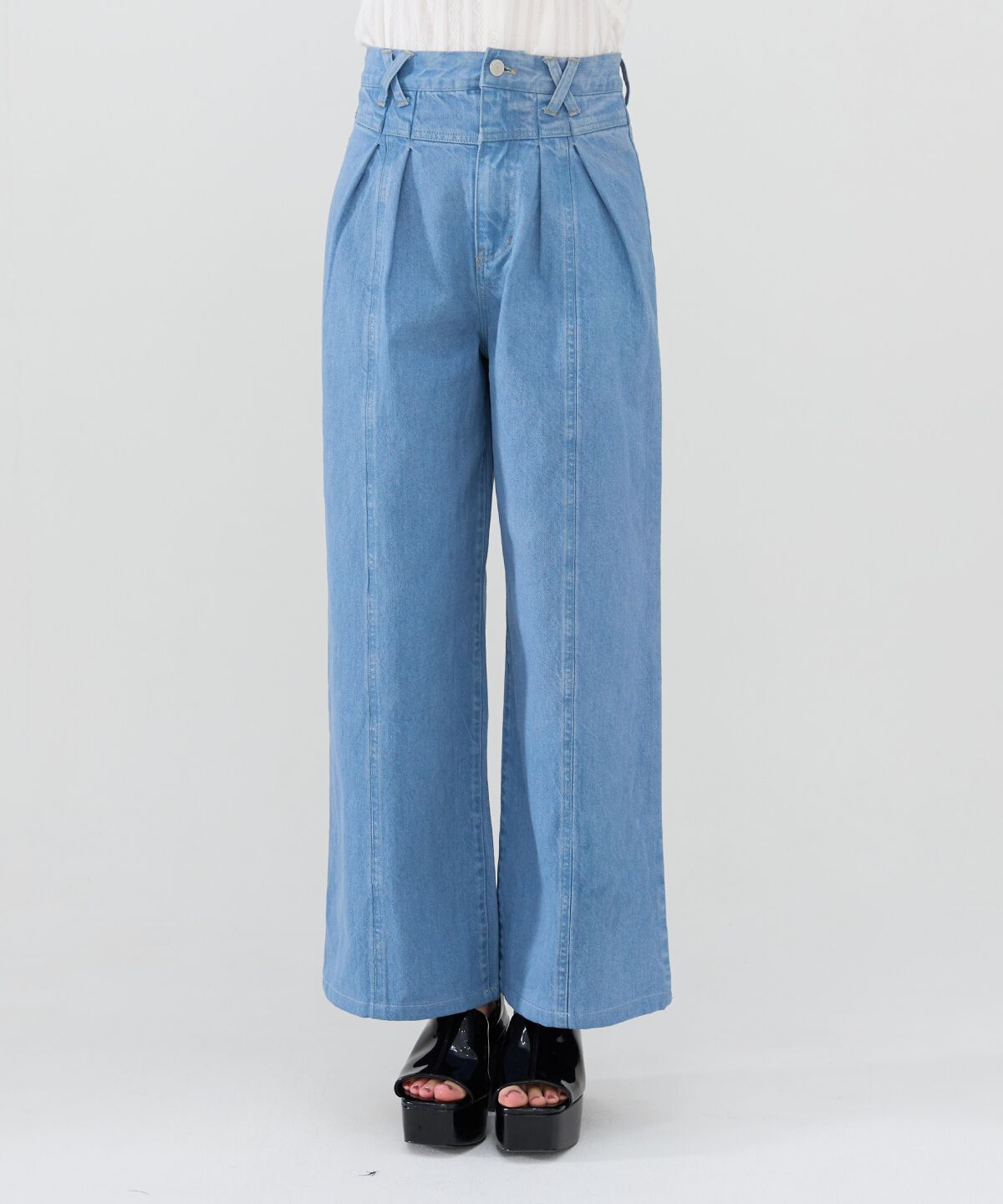 REDYAZEL「ロゴ刺繍タックデニムパンツ」|デニム|