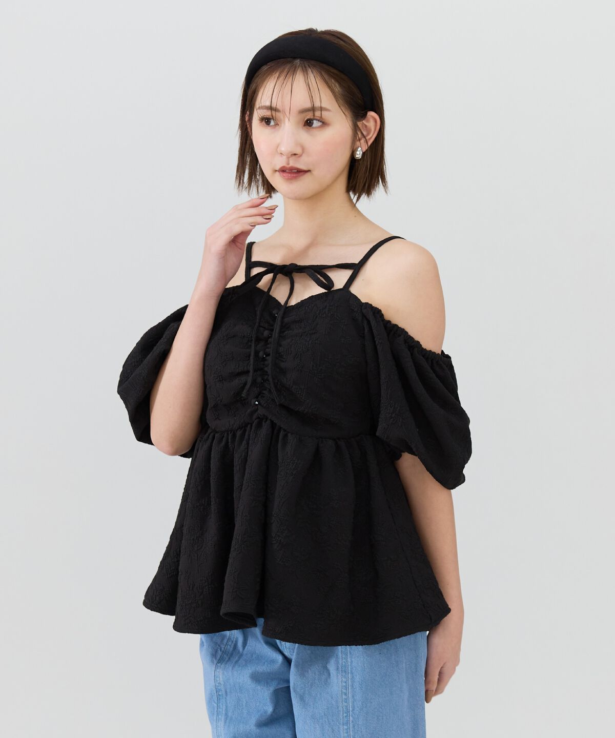 REDYAZEL「２WAYジャガードペプラムトップス」|シャツ・ブラウス|ブラック