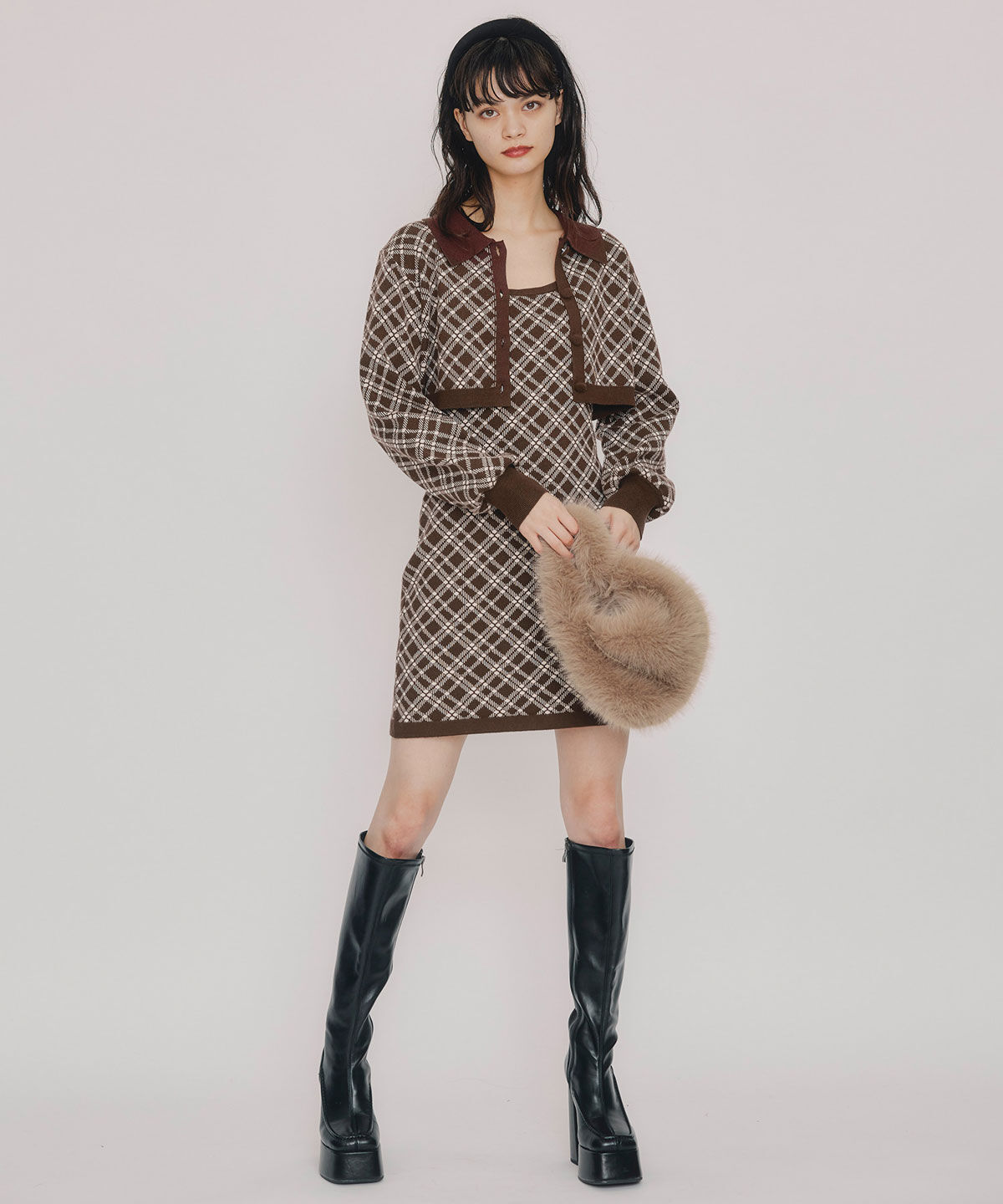 REDYAZEL「ｸﾗｼｶﾙﾆｯﾄｶｰﾃﾞｨｶﾞﾝ&times;ｷｬﾐｿｰﾙﾆｯﾄﾜﾝﾋﾟｰｽｾ  」|ワンピース|