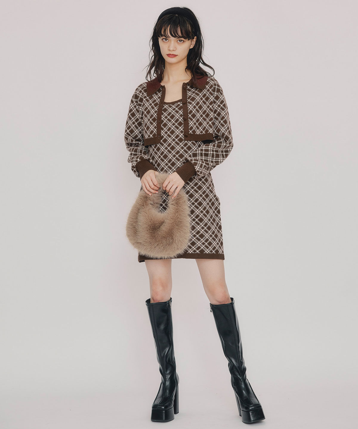 REDYAZEL「ｸﾗｼｶﾙﾆｯﾄｶｰﾃﾞｨｶﾞﾝ&times;ｷｬﾐｿｰﾙﾆｯﾄﾜﾝﾋﾟｰｽｾ  」|ワンピース|