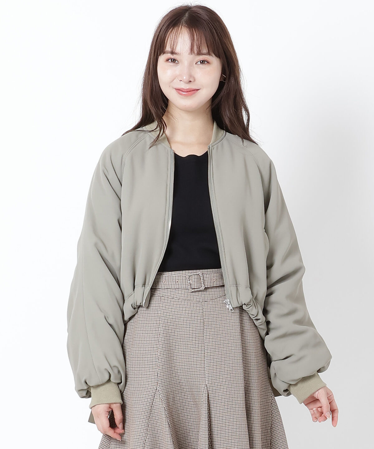 WILLSELECTION「サイドリボンボリューム袖ブルゾン」|ブルゾン・スタジャン|カーキ