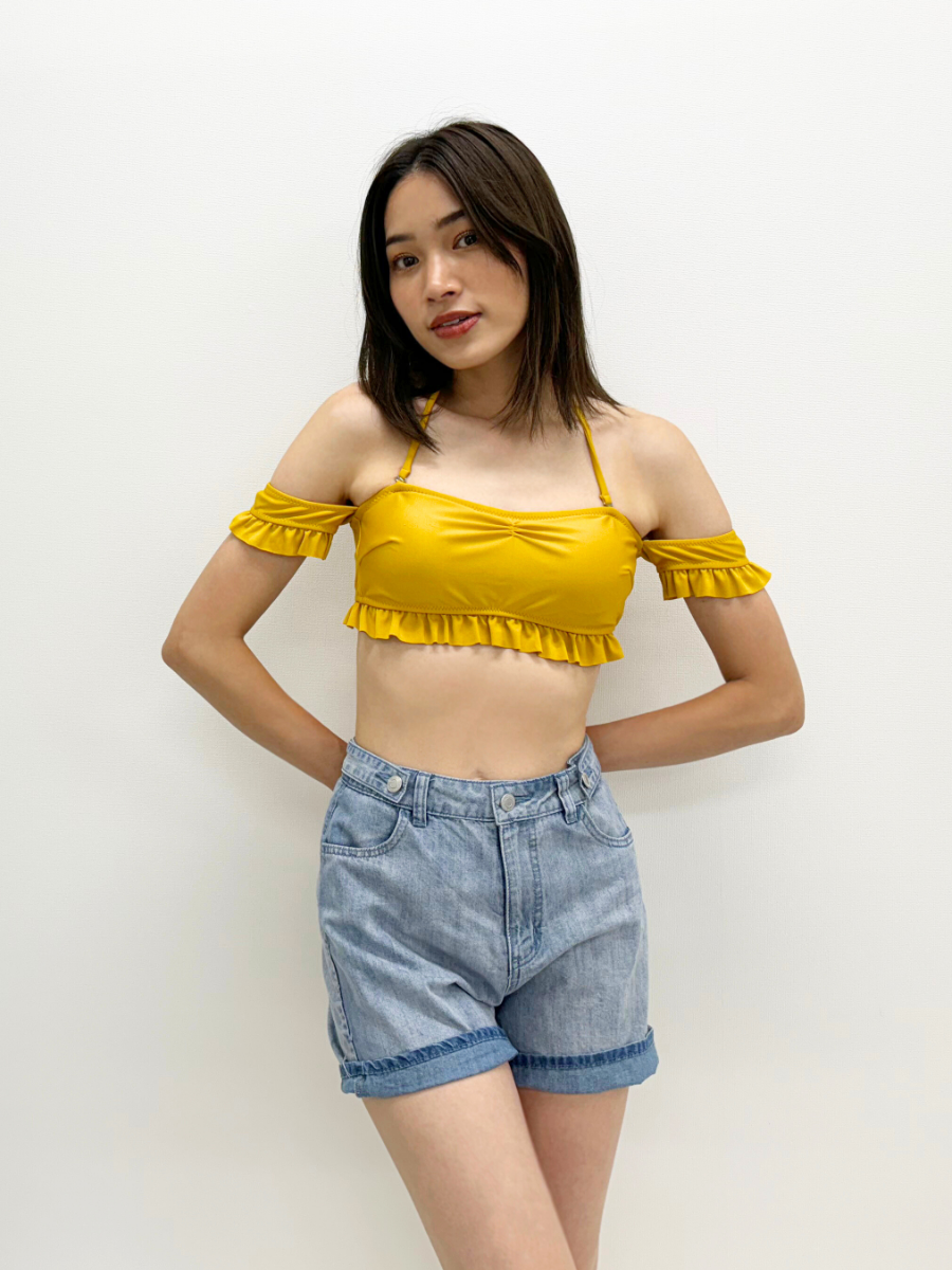 PEAK&PINE「無地&times;エスニック柄袖付きフリルバンドゥビキニ」|ビキニ|