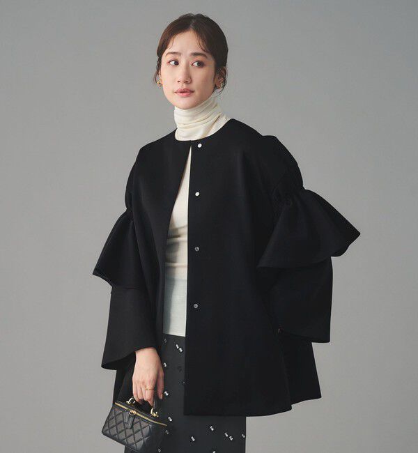 UNITED ARROWS「SPONGY フレアスリーブ コート」|ノーカラーコート|