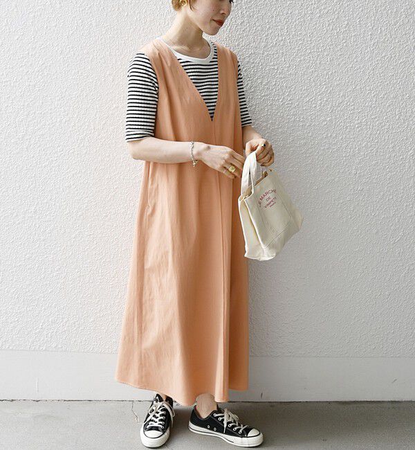 SHIPS any「SHIPS any:〈洗濯機可能〉ドライリネン Vネック ワンピース」|ワンピース|