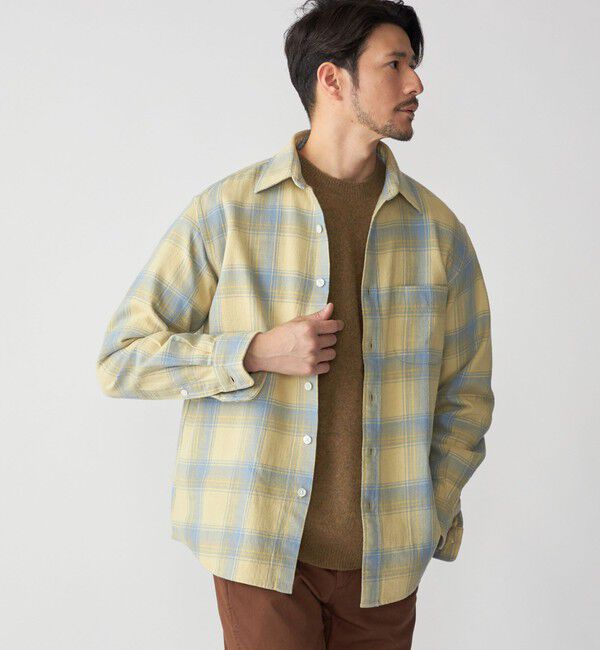 SHIPS「SHIPS: Shuttle notes レギュラーカラー オンブレチェック 長袖 ネルシャツ」|シャツ・ブラウス|