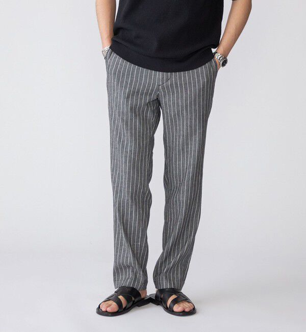 SHIPS「SHIPS: SOLOTEX(R) サフィランリネン ストライプ/チェック イージー パンツ」|チノ|