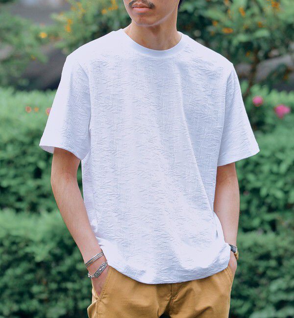 SHIPS「SHIPS: リンクス ジャカード リーフ柄 Tシャツ」|Tシャツ・カットソー|ホワイト