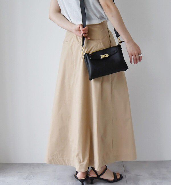 quaranciel「quaranciel:〈洗濯機可能〉タイプライター フロントスリット タック スカート」|スカート|ベージュ