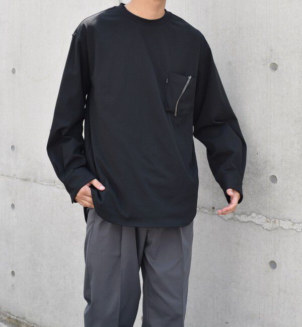 SHIPS any「SHIPS any: SORONA(R) ストレッチ ジャージー ポケット Tシャツ (ロンT)◇」|Tシャツ・カットソー|ブラック