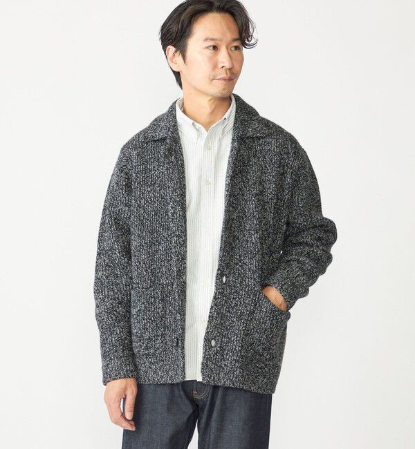 SHIPS「SHIPS: ミックス ヤーン ポロ ニット カーディガン カバーオール」|カーディガン|ブラック
