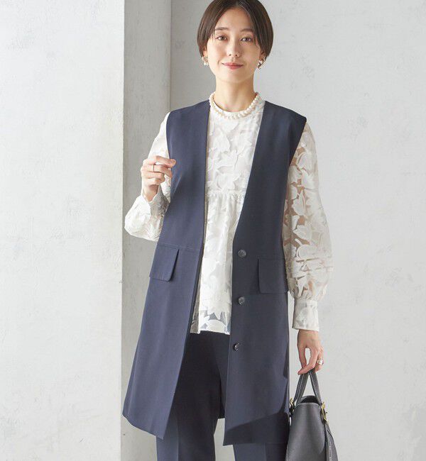 SHIPS for women「〈手洗い可能〉トリアセテート混 ロング ジレ（セットアップ対応可）」|ベスト・ジレ|ネイビー