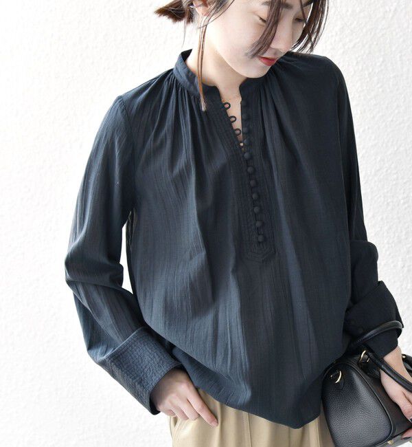 SHIPS any「SHIPS any:〈洗濯機可能〉シアー ボイル ボタン マオカラー シャツ」|シャツ・ブラウス|ブラック