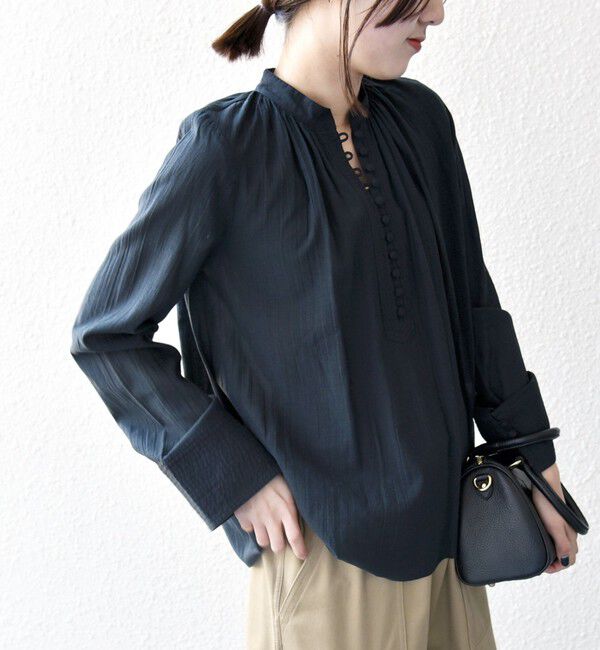 SHIPS any「SHIPS any:〈洗濯機可能〉シアー ボイル ボタン マオカラー シャツ」|シャツ・ブラウス|