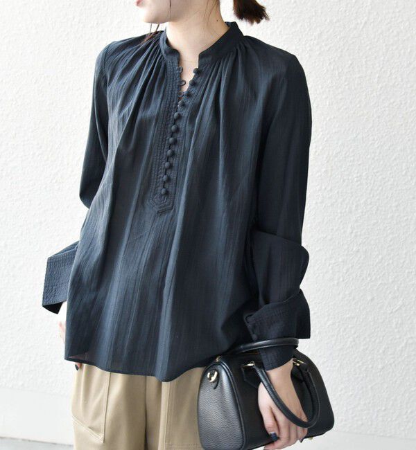 SHIPS any「SHIPS any:〈洗濯機可能〉シアー ボイル ボタン マオカラー シャツ」|シャツ・ブラウス|