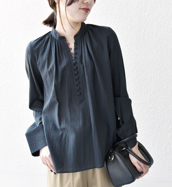 SHIPS any「SHIPS any:〈洗濯機可能〉シアー ボイル ボタン マオカラー シャツ」|シャツ・ブラウス|