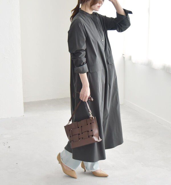 quaranciel「quaranciel:〈洗濯機可能〉タイプライターライク スタンドカラー シャツワンピース」|ワンピース|