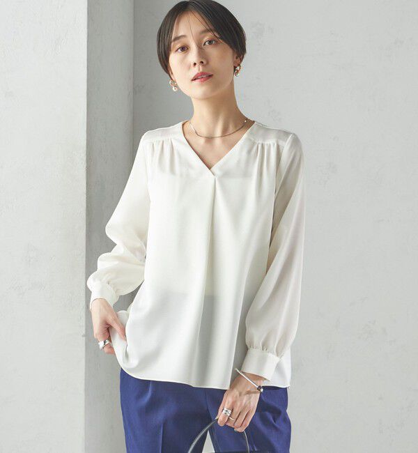 SHIPS for women「〈手洗い可能〉バックサテン Vネック ロング スリーブ ブラウス」|シャツ・ブラウス|