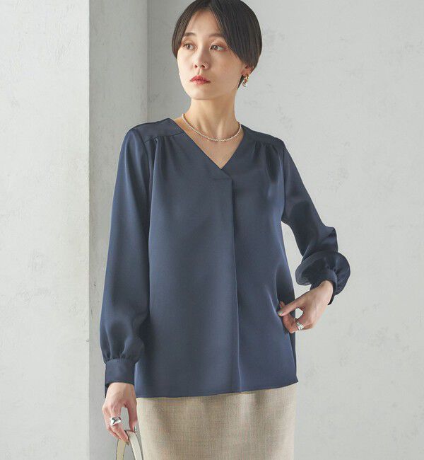 SHIPS for women「〈手洗い可能〉バックサテン Vネック ロング スリーブ ブラウス」|シャツ・ブラウス|
