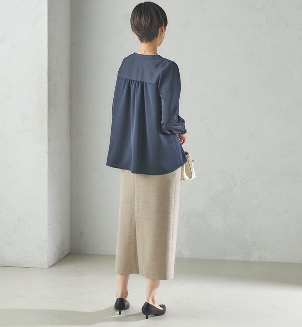 SHIPS for women「〈手洗い可能〉バックサテン Vネック ロング スリーブ ブラウス」|シャツ・ブラウス|