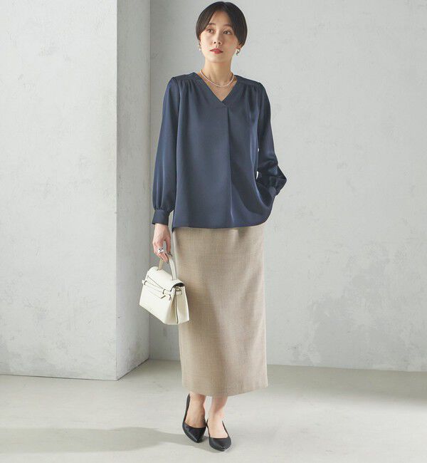 SHIPS for women「〈手洗い可能〉バックサテン Vネック ロング スリーブ ブラウス」|シャツ・ブラウス|