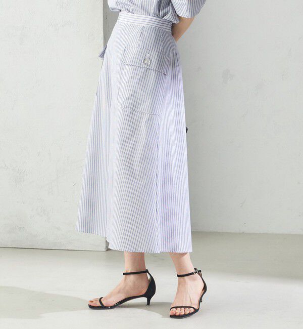 SHIPS for women「〈手洗い可能〉ストライプ フロント ポケット フレア スカート」|スカート|