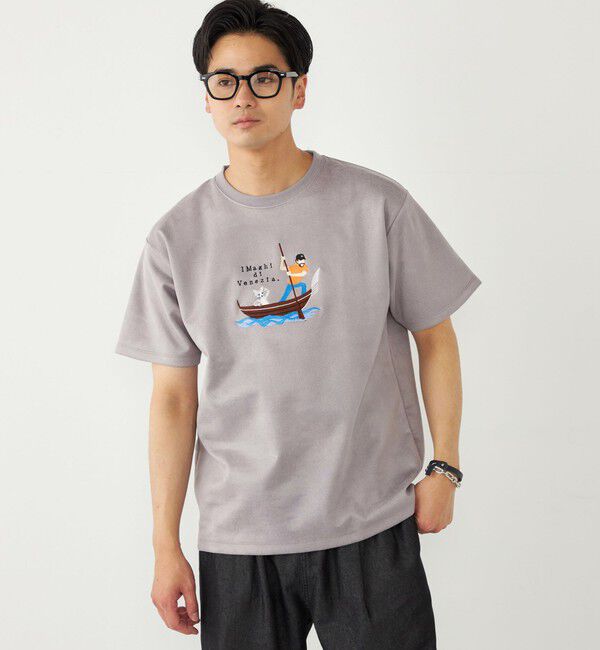 SHIPS Colors 「SHIPS Colors:ポリエステル フェイクスエード エンブロイダリー Tシャツ」|Tシャツ・カットソー|ライトグレー
