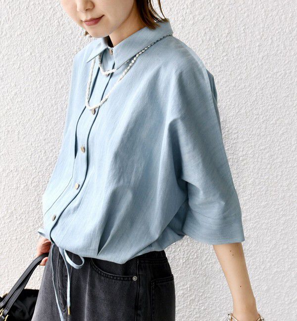 SHIPS for women「【WEB限定】〈手洗い可能〉デニム ライク タック 裾 ドロスト 羽織 シャツ」|シャツ・ブラウス|