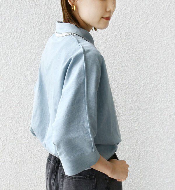 SHIPS for women「【WEB限定】〈手洗い可能〉デニム ライク タック 裾 ドロスト 羽織 シャツ」|シャツ・ブラウス|