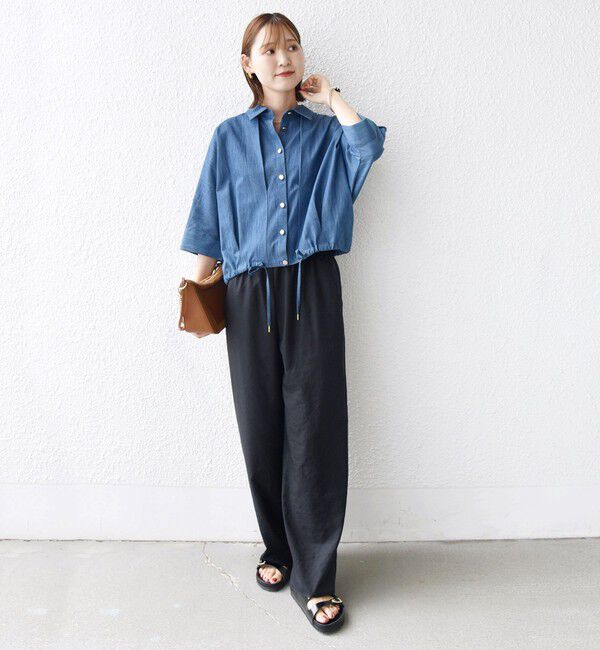 SHIPS for women「【WEB限定】〈手洗い可能〉デニム ライク タック 裾 ドロスト 羽織 シャツ」|シャツ・ブラウス|