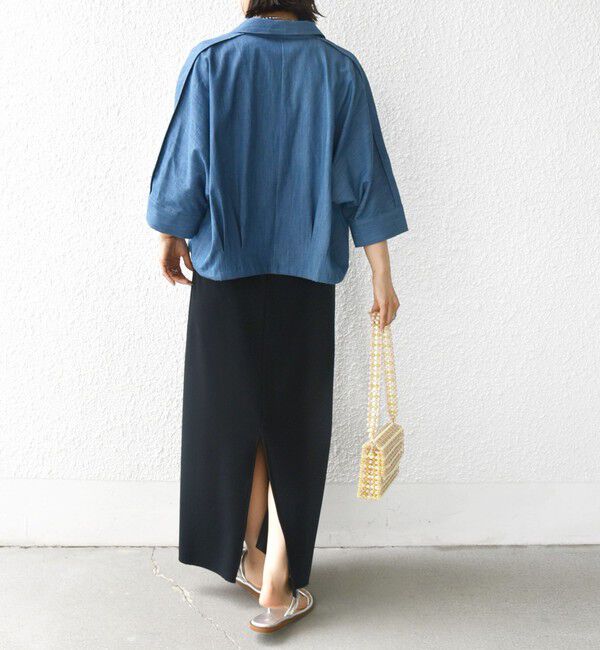 SHIPS for women「【WEB限定】〈手洗い可能〉デニム ライク タック 裾 ドロスト 羽織 シャツ」|シャツ・ブラウス|