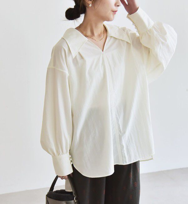 quaranciel「quaranciel: ナイロン タスラン ビッグカラー シャツ ブラウス」|シャツ・ブラウス|