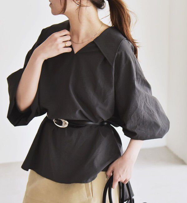 quaranciel「quaranciel: ナイロン タスラン ビッグカラー シャツ ブラウス」|シャツ・ブラウス|