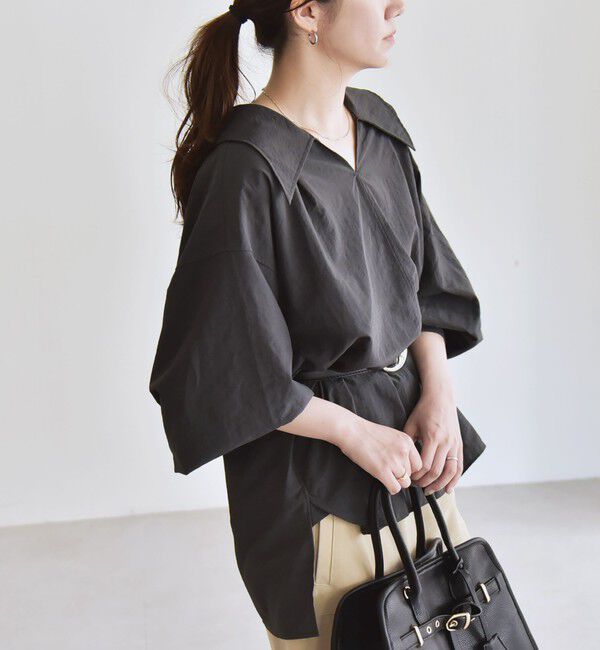 quaranciel「quaranciel: ナイロン タスラン ビッグカラー シャツ ブラウス」|シャツ・ブラウス|