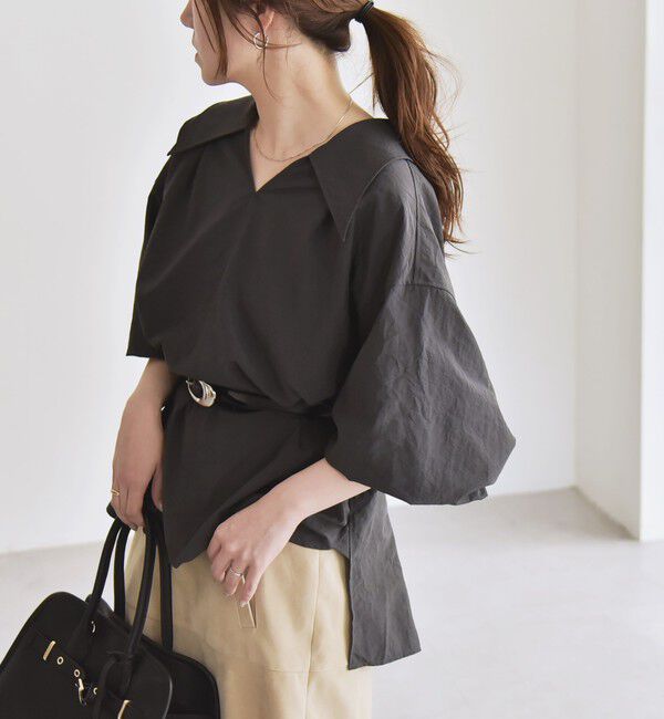 quaranciel「quaranciel: ナイロン タスラン ビッグカラー シャツ ブラウス」|シャツ・ブラウス|