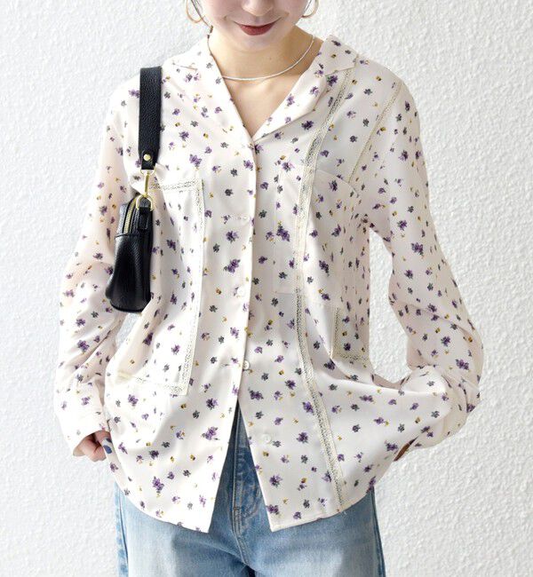 SHIPS any「《予約》SHIPS any:〈洗濯機可能〉フラワー プリント オープンカラー シャツ」|シャツ・ブラウス|ナチュラル