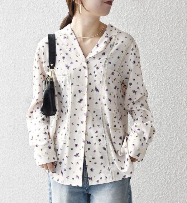 SHIPS any「《予約》SHIPS any:〈洗濯機可能〉フラワー プリント オープンカラー シャツ」|シャツ・ブラウス|