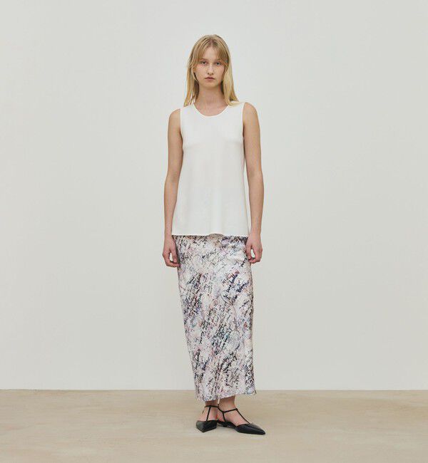 DES PRES「メッセージ ウォールプリント エラスティックストレートスカート」|タイト|