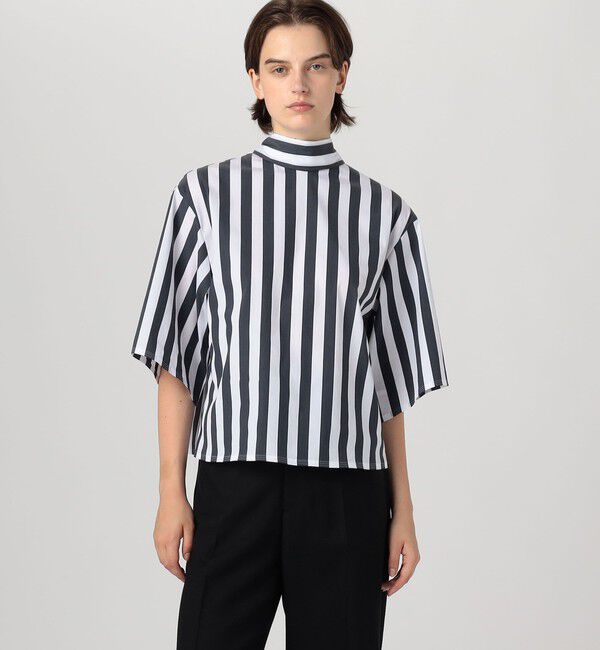 DES PRES「コットンナイロンストレッチストライプ タイブラウス」|シャツ・ブラウス|