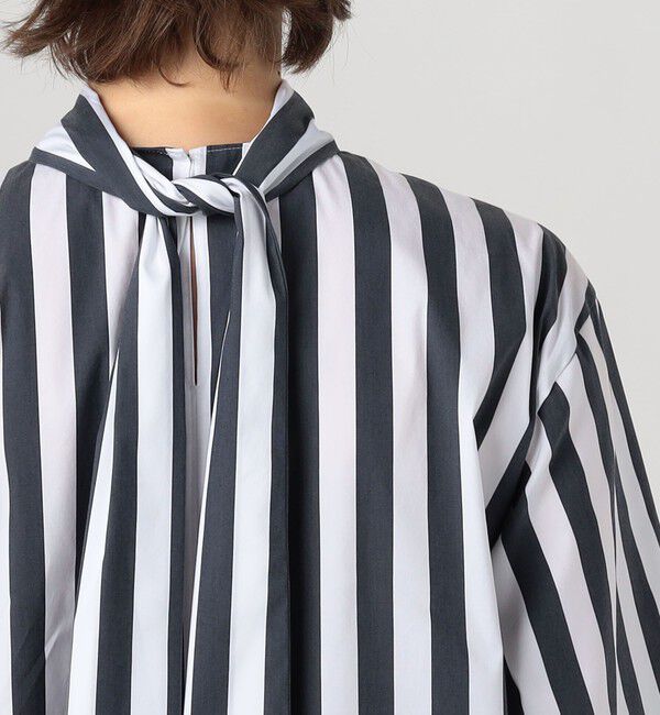 DES PRES「コットンナイロンストレッチストライプ タイブラウス」|シャツ・ブラウス|