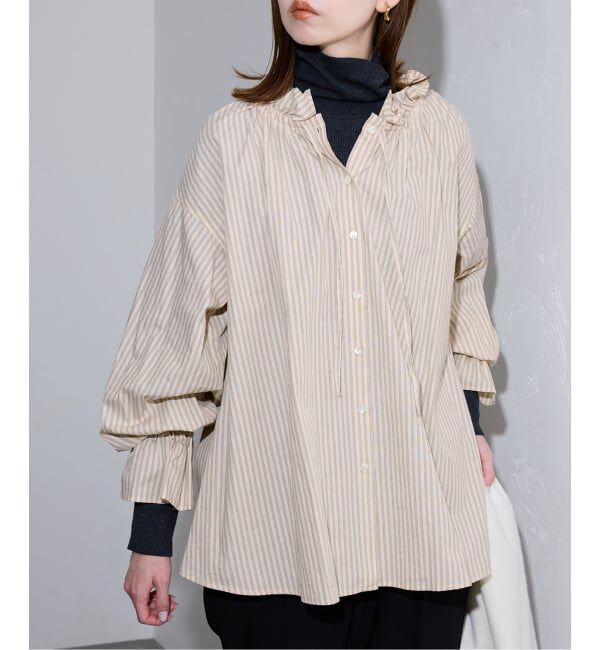 SLOBE IENA「《一部WEB・店舗限定カラーあり》タイプライターフリルカラーブラウス」|シャツ・ブラウス|ベージュ A