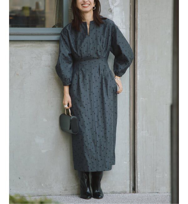 VERMEIL par iena「《予約》DOTジャガード ウエストシェイプワンピース」|ワンピース|グレー