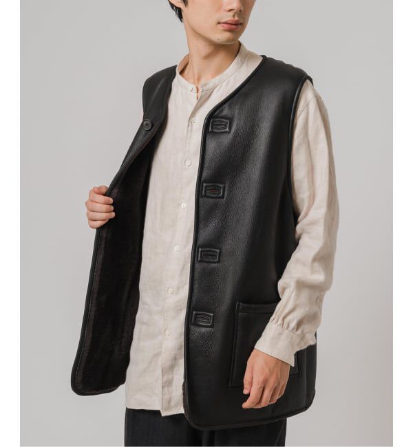 EDIFICE「ETS.MATERIAUX(マテリオ) ムートン ベスト」|ライダースジャケット|ブラック