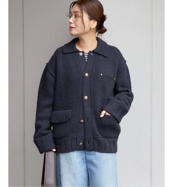 JOURNAL STANDARD「ローゲージニットブルゾン」|カーディガン|ネイビー