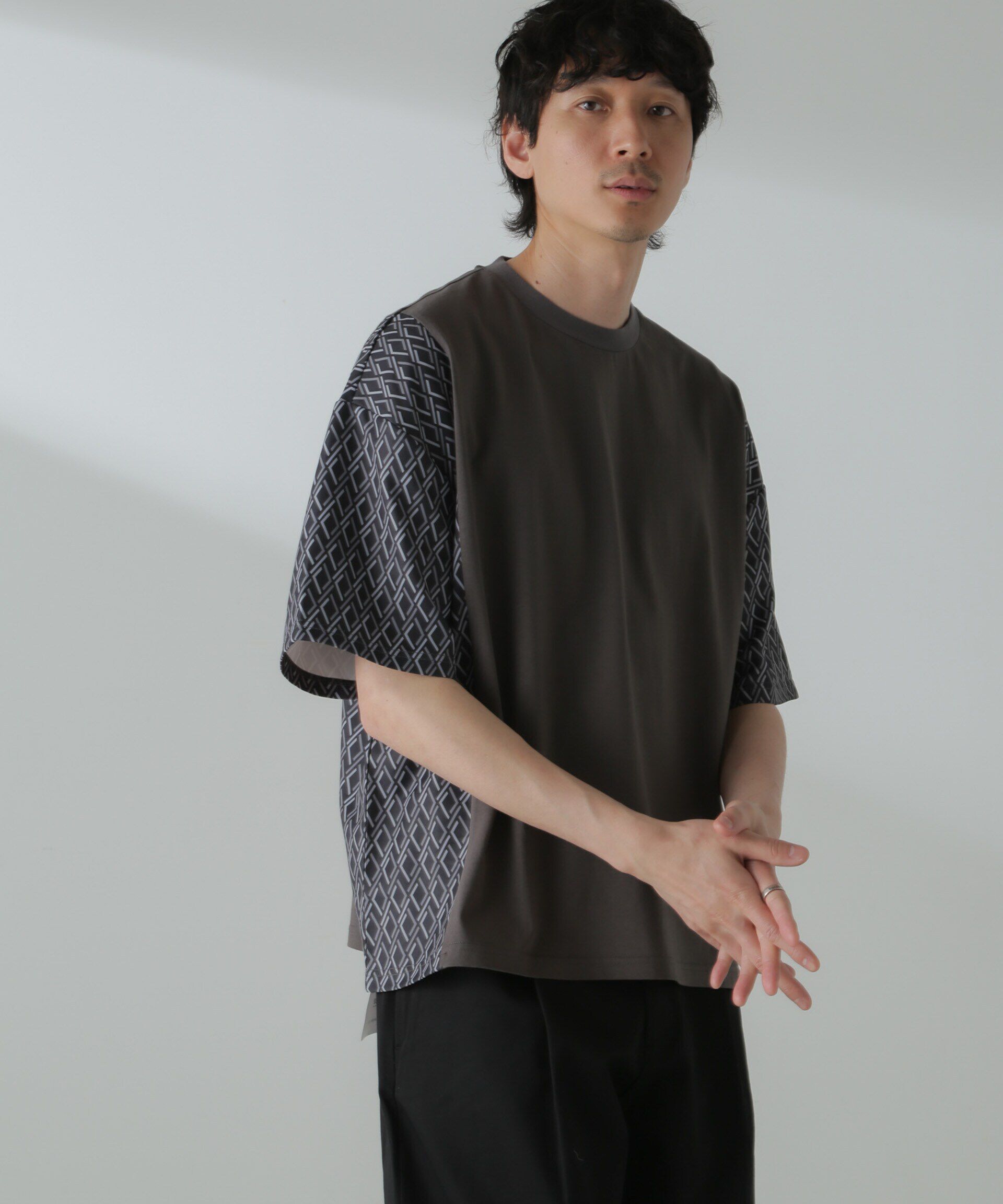 nano･universe「切り替えパターンTシャツ 半袖(セットアップ可）」|Tシャツ・カットソー|