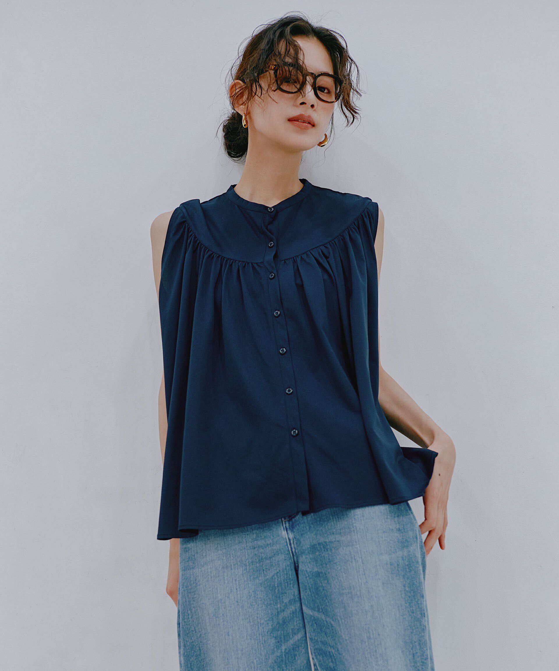 nano･universe「エアリーギャザーノースリーブトップス」|Tシャツ・カットソー|